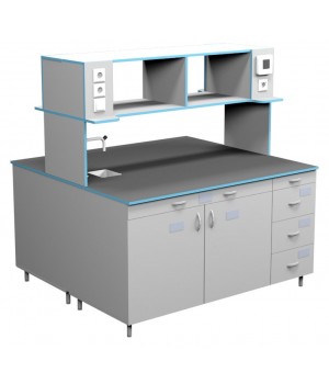 Стол островной для работы стоя со сливной раковиной СЛО-НВК-1500-ПЛАСТ+ (1520×1520×1650)